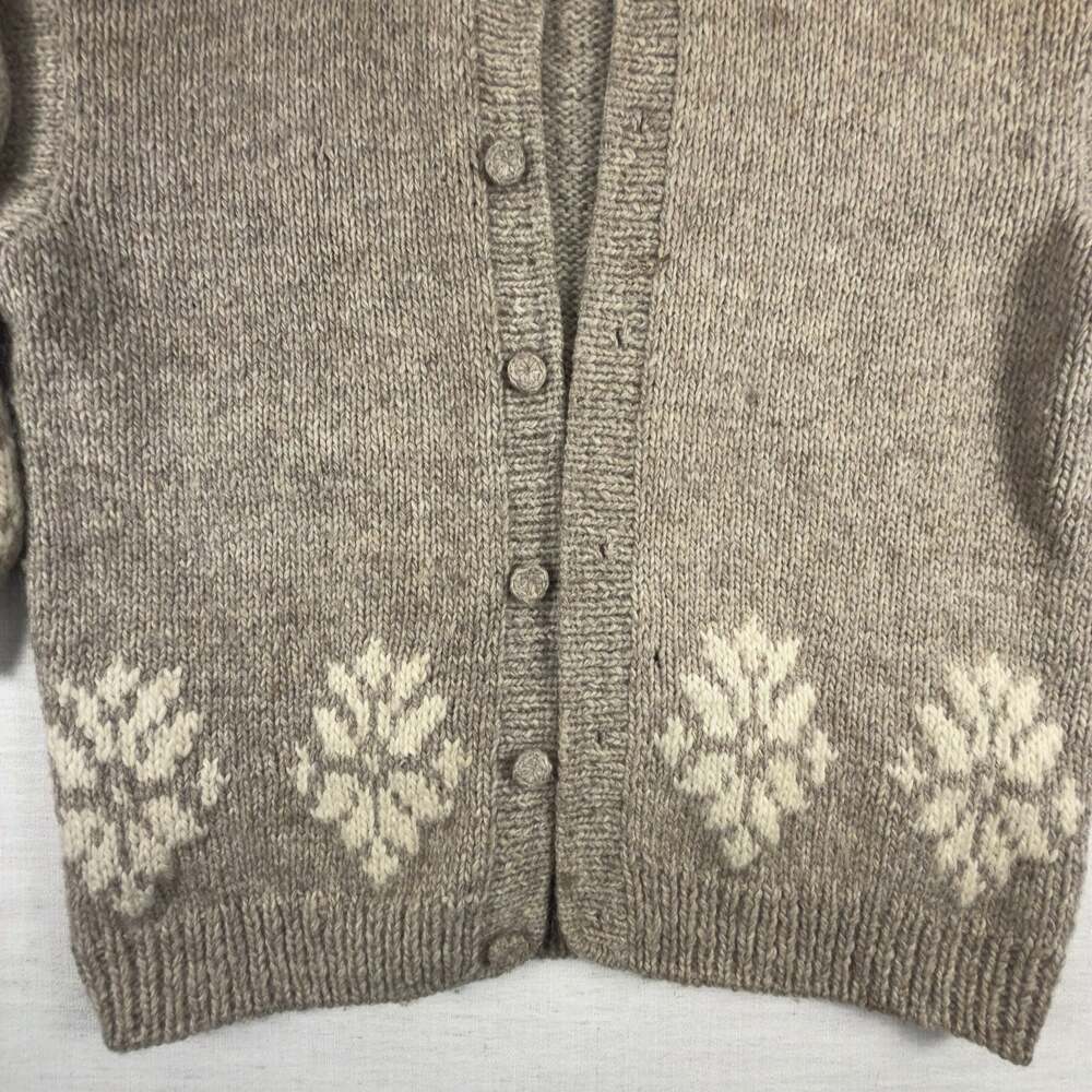 Vintage Hand-Knit Wool Snowflake Cardigan Sweater - Picture 3 of 8